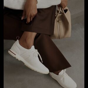 NEW Loro Piana 360 LP Flexy Walk Leather Sneakers in White, Size 38